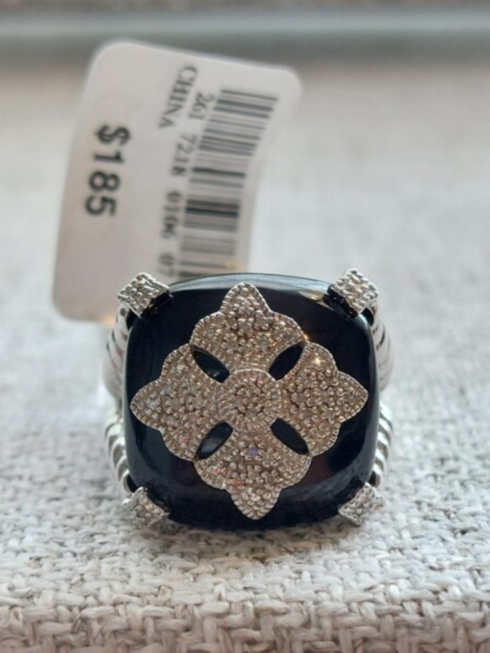 Sterling Silver Black Onyx Diamond Ring NWT